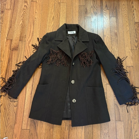 Madeline Jackets & Blazers - Madeline Vintage Brown 100% Wool Fringe Jacket Coat